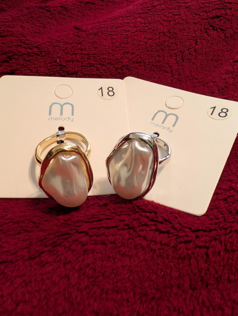 2  Pearl-Style Statement Rings in Gold And Silver. Sizes 7 And 8 Available.